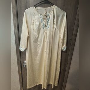 Cream Nightgown with Blue Floral Embroidery Vintage